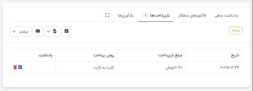 سند بدهی و پرداخت اعمال شده